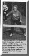 Carol Richardson of South Bar returns a volley during a morning game of tennis with doubles' partner Don Bonnell of Sydney Forks, ready in the back court, at Cromarty Courts in Sydney Tuesday. (Cape Breton Post, October, 2001)