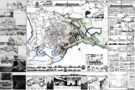 1717-1983 (Coloured portion) rebuilt section as before the 1745 Siege. "Louisbourg Isle Royale (Cape Breton N.S. Canada) Architecture 1717 - 1754 / Fortifications 1719 - 1758 / Dmolition 1760 / Reconstruction 1960 - 1983 / By Yvon LeBlanc, Architecte  Louisbourg 1972 - 1983"